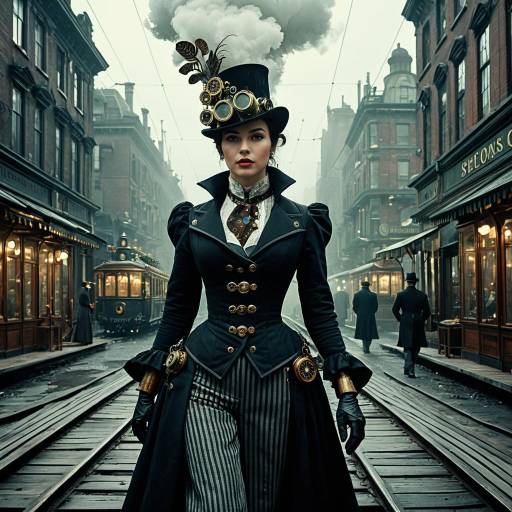 Steampunk Woman in Victorian City