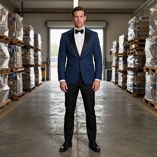 Confident Man in Midnight Blue Tuxedo