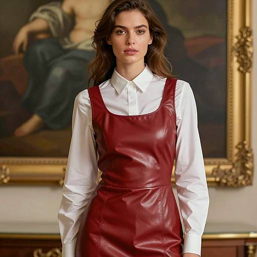 Elegant Woman in Red Leather Dress