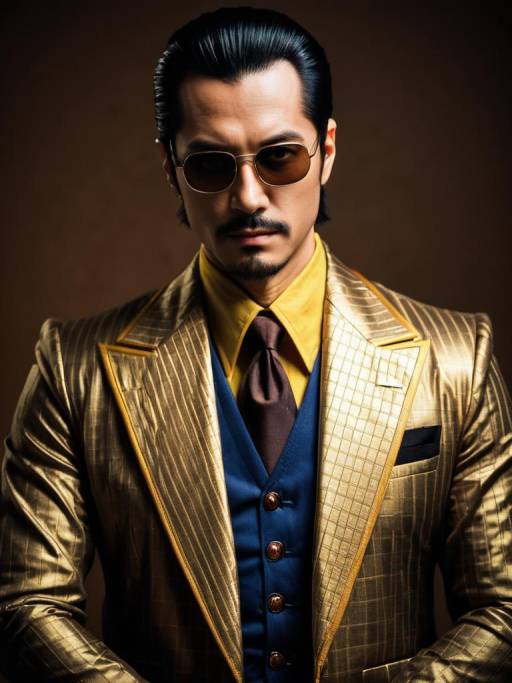 Man in Stylish Gold Suit and Sunglasses