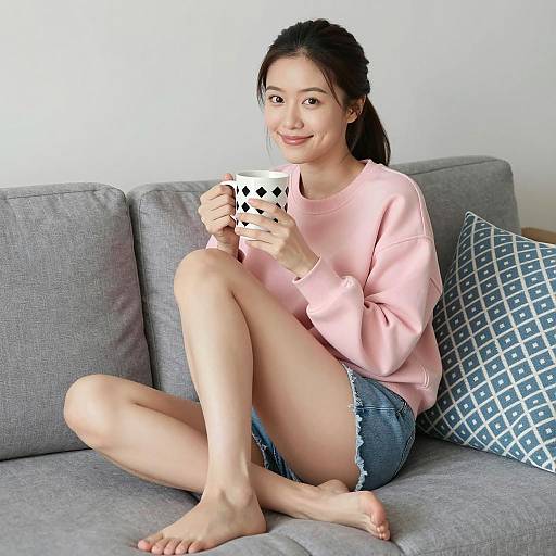 Cozy Scene with Smiling Asian Woman