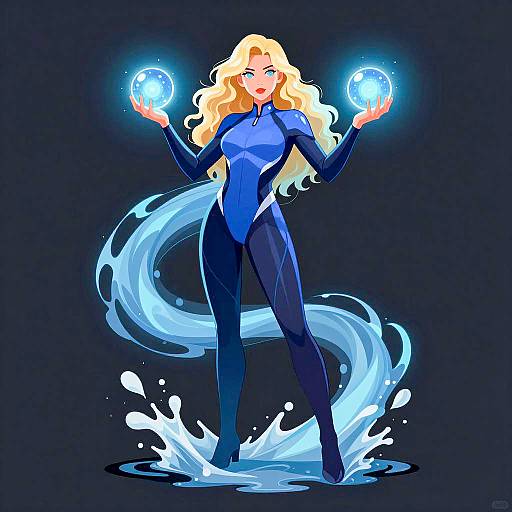 Blonde Woman with Blue Energy Orbs