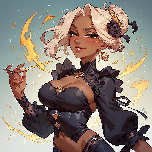 Cute Dark-Skinned Woman in Black Dress