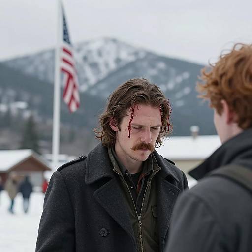 Dramatic Outdoor Scene with Wounded Man