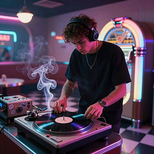 Retro DJ Ape in Neon Diner