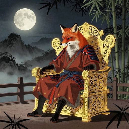 Moonlit Fox Samurai Lord on Veranda