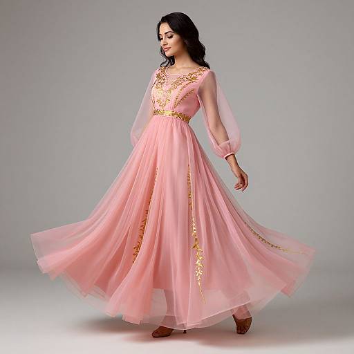 Elegant Woman in Dreamy Pink Gown