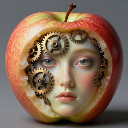 Surreal Face Emerging from Giant Apple