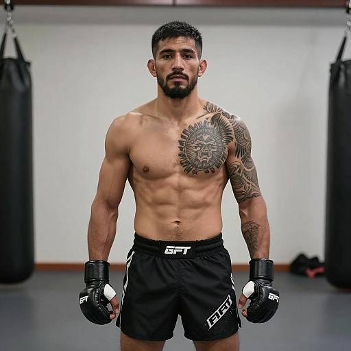 Intense MMA Fighter Portrait in Gym