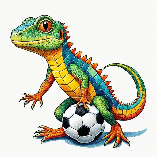 Colorful Lizard Playing Soccer Illustration