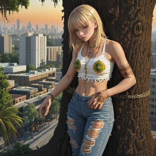 Blonde Girl in Summer City Sunset