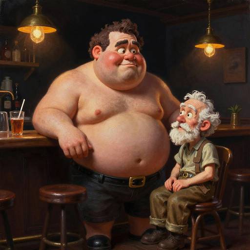 Humorous Oil Painting of Two Men in Bar