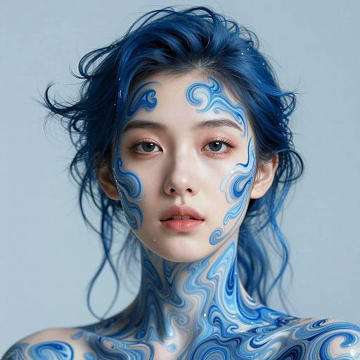 Aquatic Blue Patterned Surreal Portrait