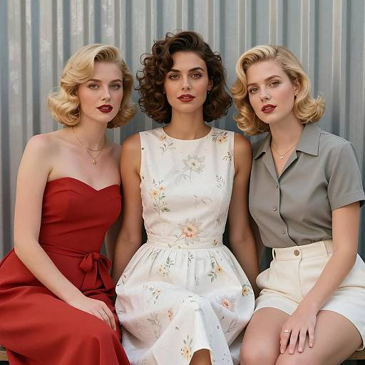 Three Retro Styled Women Sitting Together
