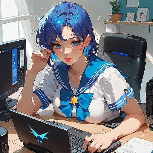 Sailor Mercury in Office Setting