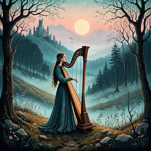 Mystic Harpist in Enchanted Forest