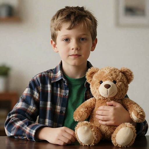 Serene Portrait of Boy with Teddy Bear