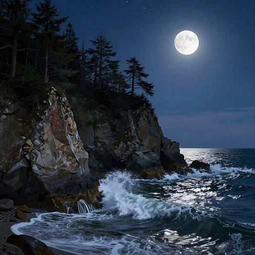 Moonlit Rugged Coastal Cliffscape