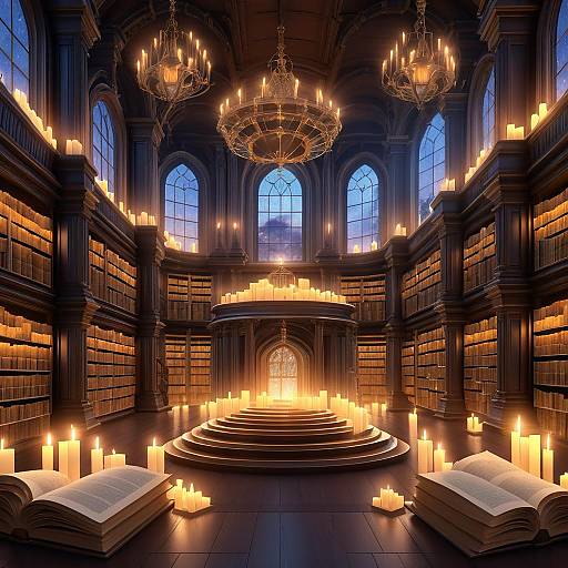 Magical Grand Library with Candlelight