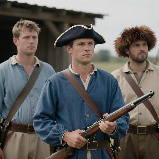 Three Men in Historical Costumes Outdoors