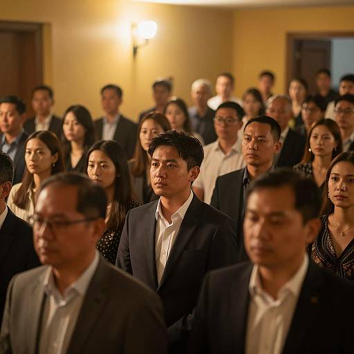 Dimly Lit Crowd in Yellow Room