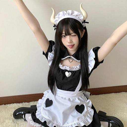 Asian Maid Outfit with Heart Accents