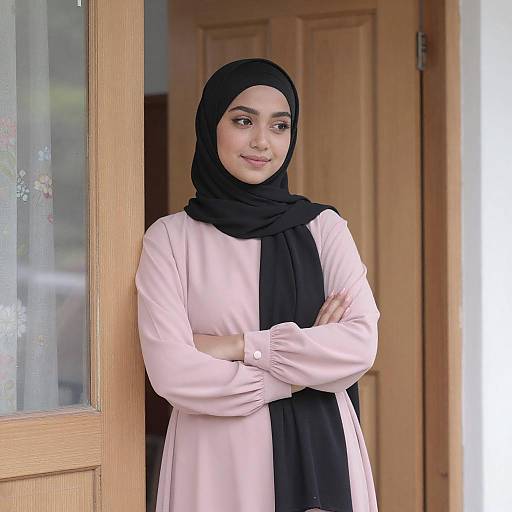Young Woman in Pink Dress with Hijab