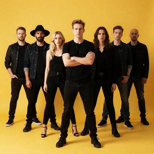 Group Portrait Against Bright Yellow Background