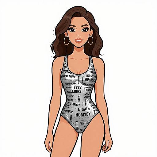 Smiling Woman in Metallic Silver Swimsuit