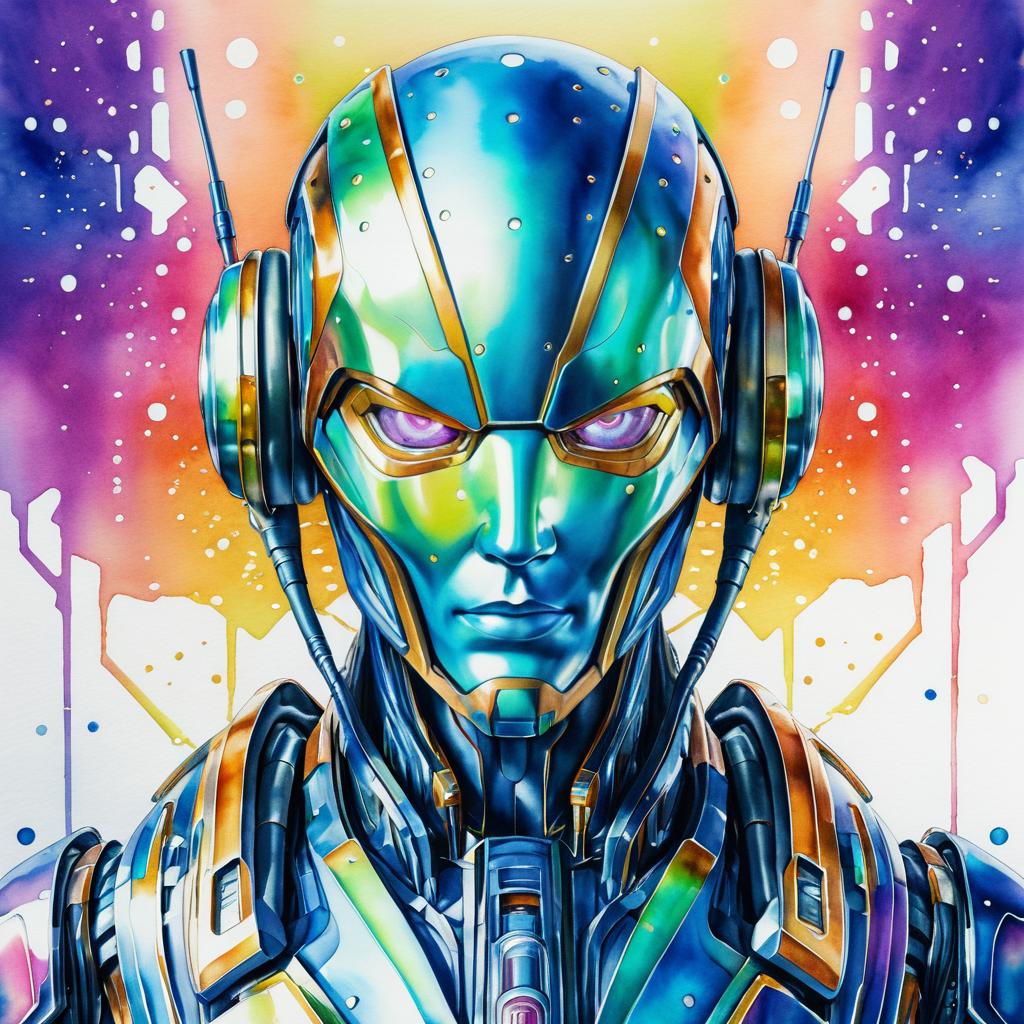 Futuristic Android in Hyper-Realistic Watercolor