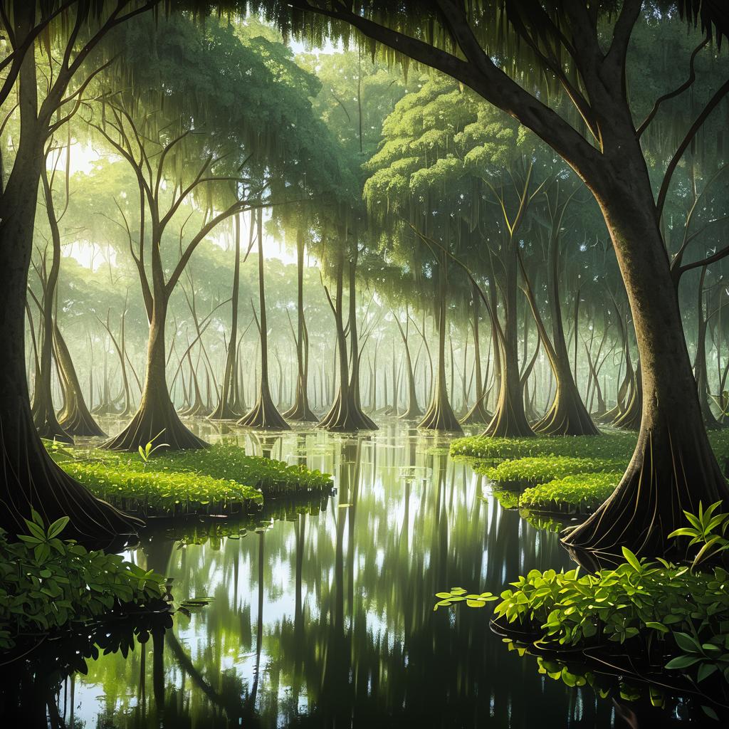 Serene Mangrove Swamp Ecosystem Art