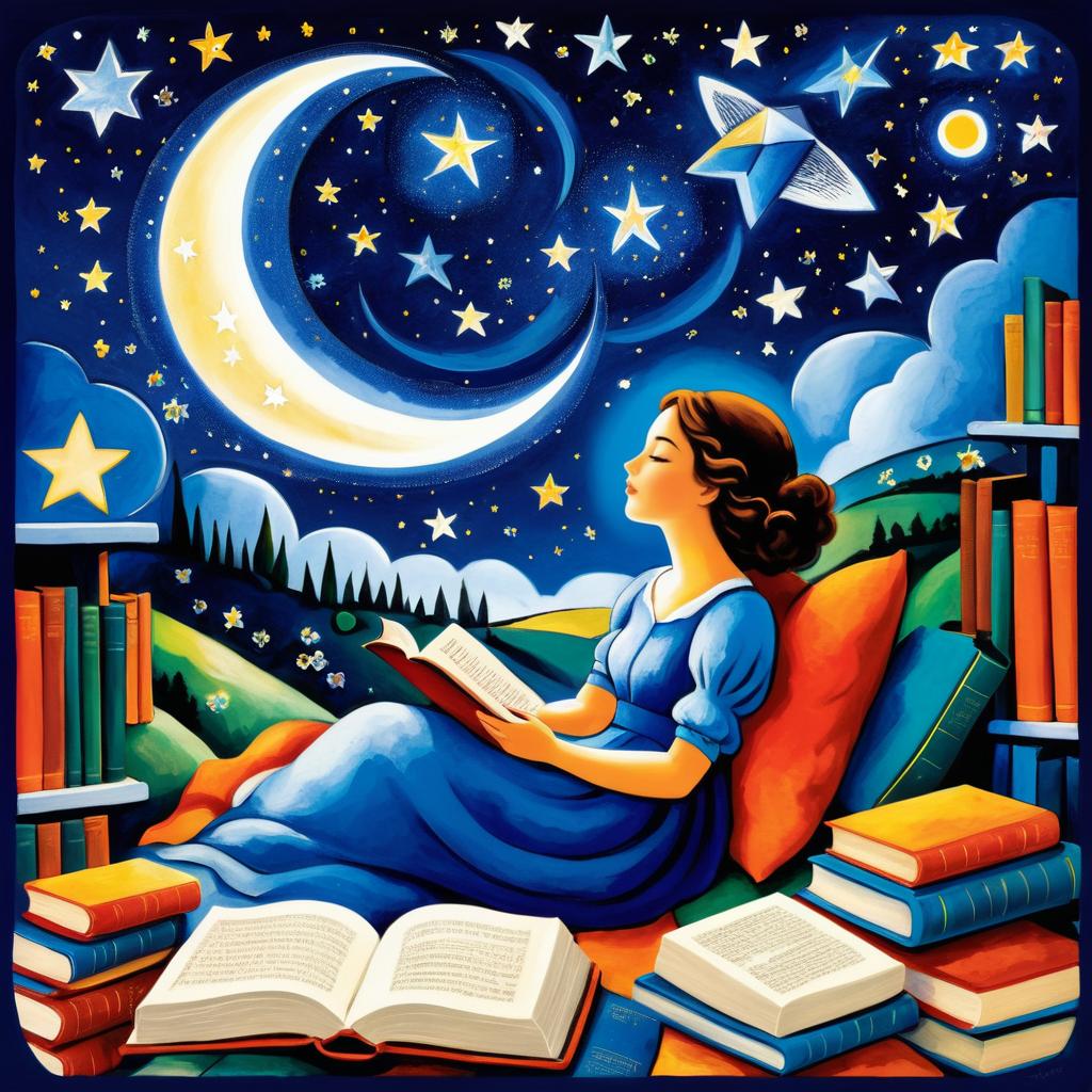 Dreamy Girl Among Books and Stars