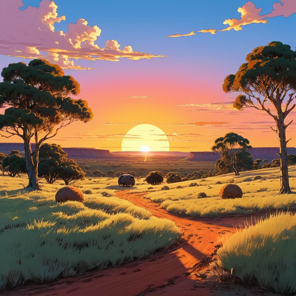 Whimsical Australian Outback at Sunset