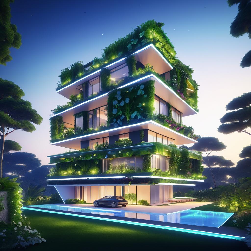 Futuristic Smart Cottage with Vertical Gardens