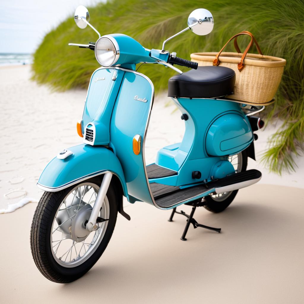 Classic Moped at Beach Boardwalk Scene