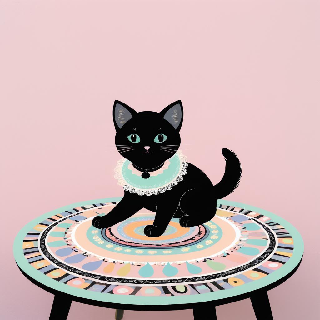 Charming Illustration of a Black Kitten