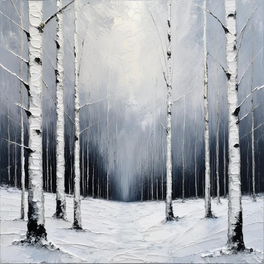 Monochromatic Abstract Snowy Forest Art