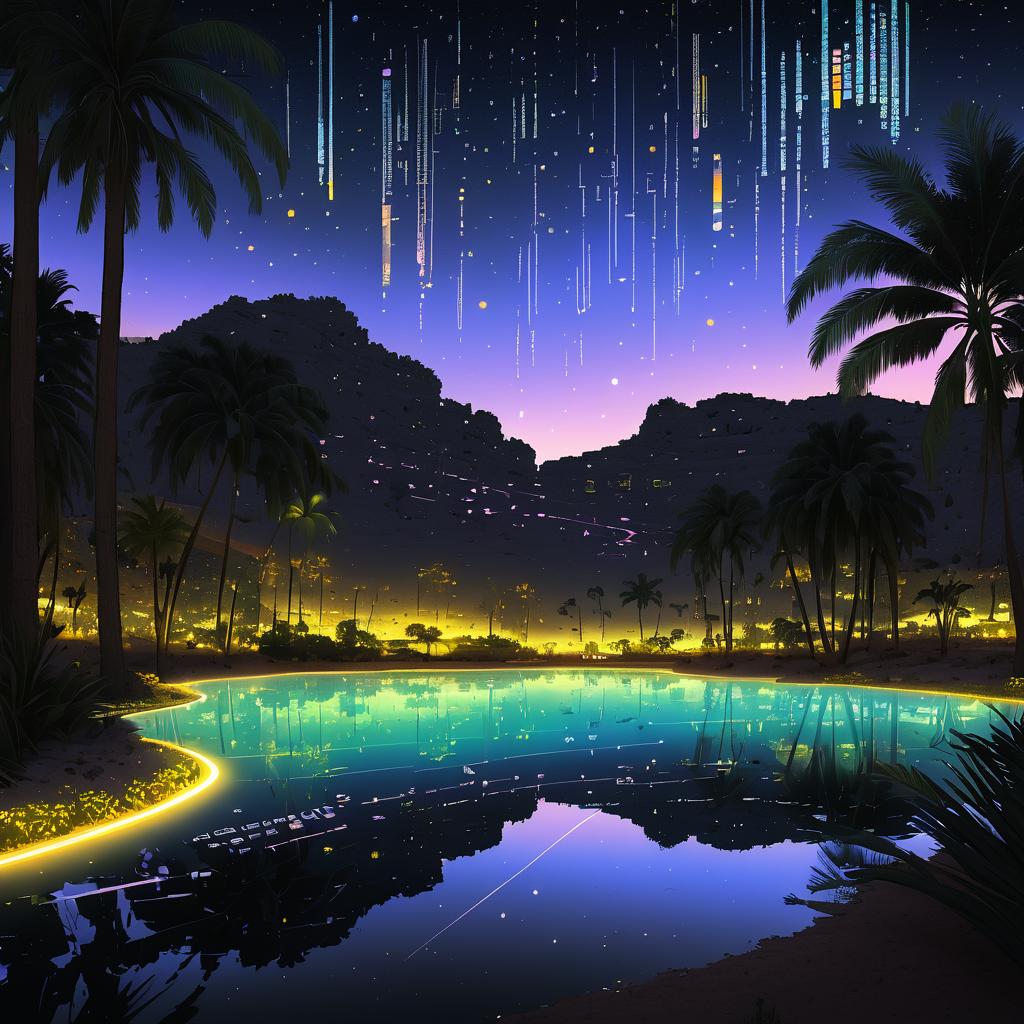 Ethereal Nighttime Oasis Haven in ASCII