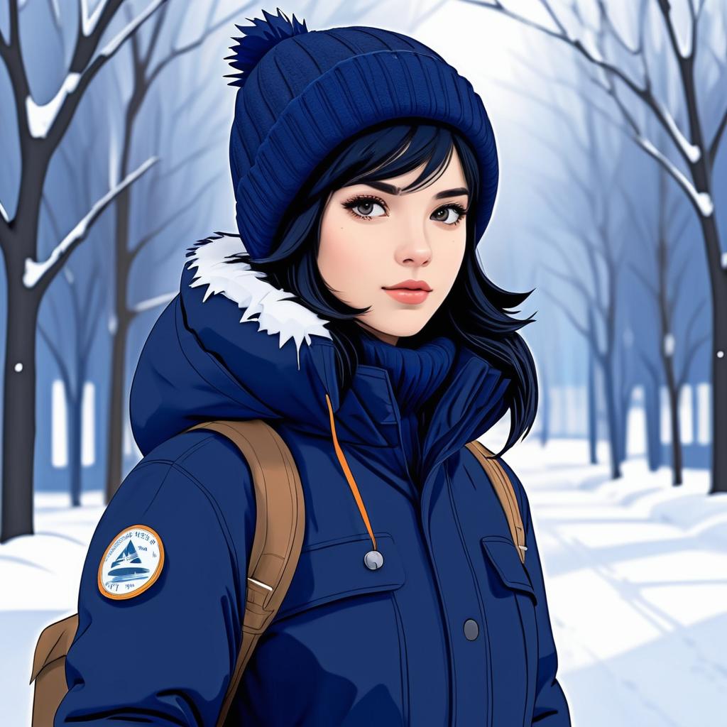 Stylish Woman in Winter Wonderland Scene