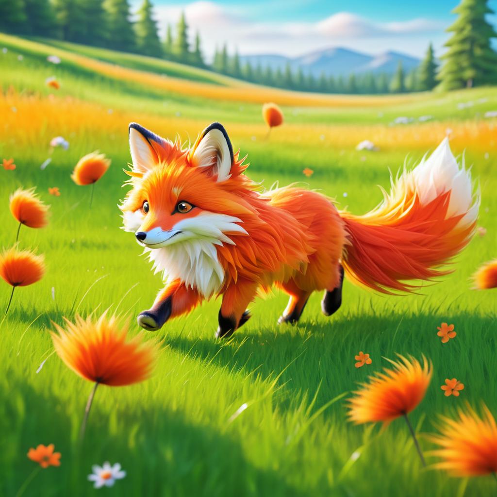 Whimsical Orange Fox in a Meadow