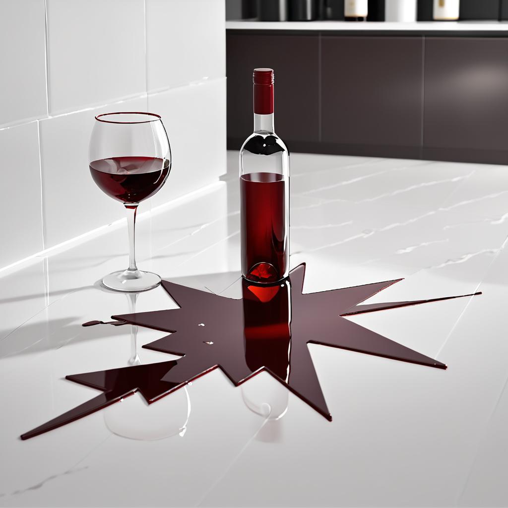 Star-Shaped Wine Spill on Countertop