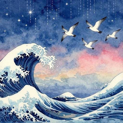 Digital art of Hokusai's 