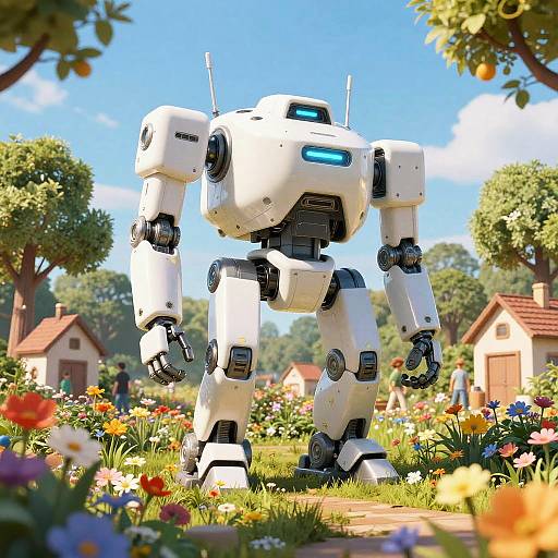 Whimsical White Mech in Flower Garden