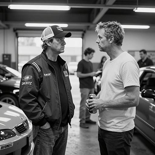 Intense conversation in garage