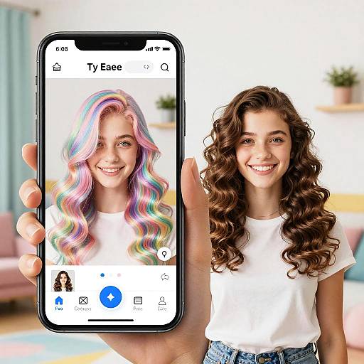 Teen Testing Hair Colors with AR