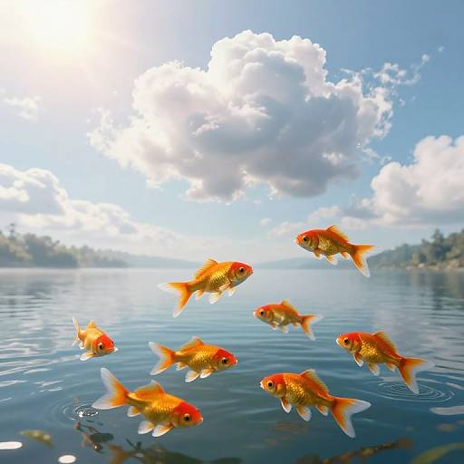 Golden Fish Transforming Into Clouds