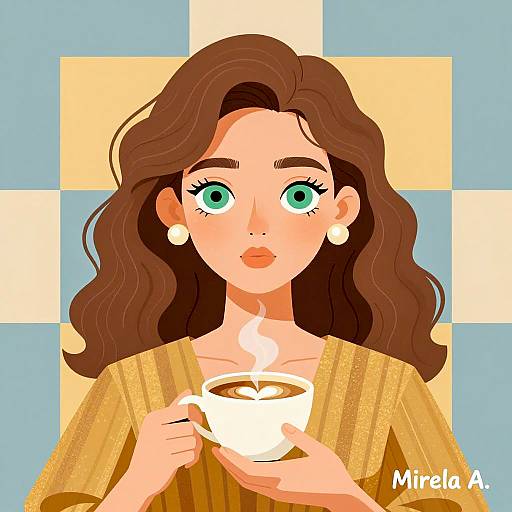 Elegant Woman Enjoying Coffee Illustration