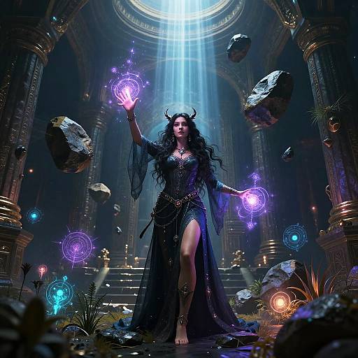 Mystical Sorceress in Ancient Ruins