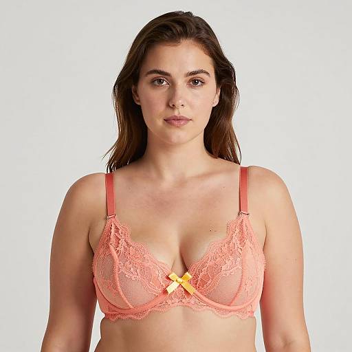 Portrait of Woman in Coral Lace Bra