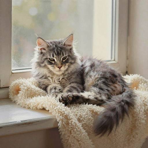 Cozy Maine Coon Kitten on Fleece Blanket